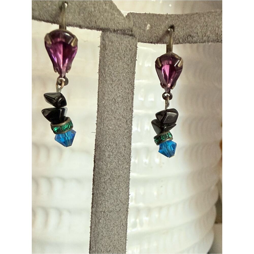 Sorrelli Crystal Beaded Brass Tone Dangle Earrings - Picture 2 of 8